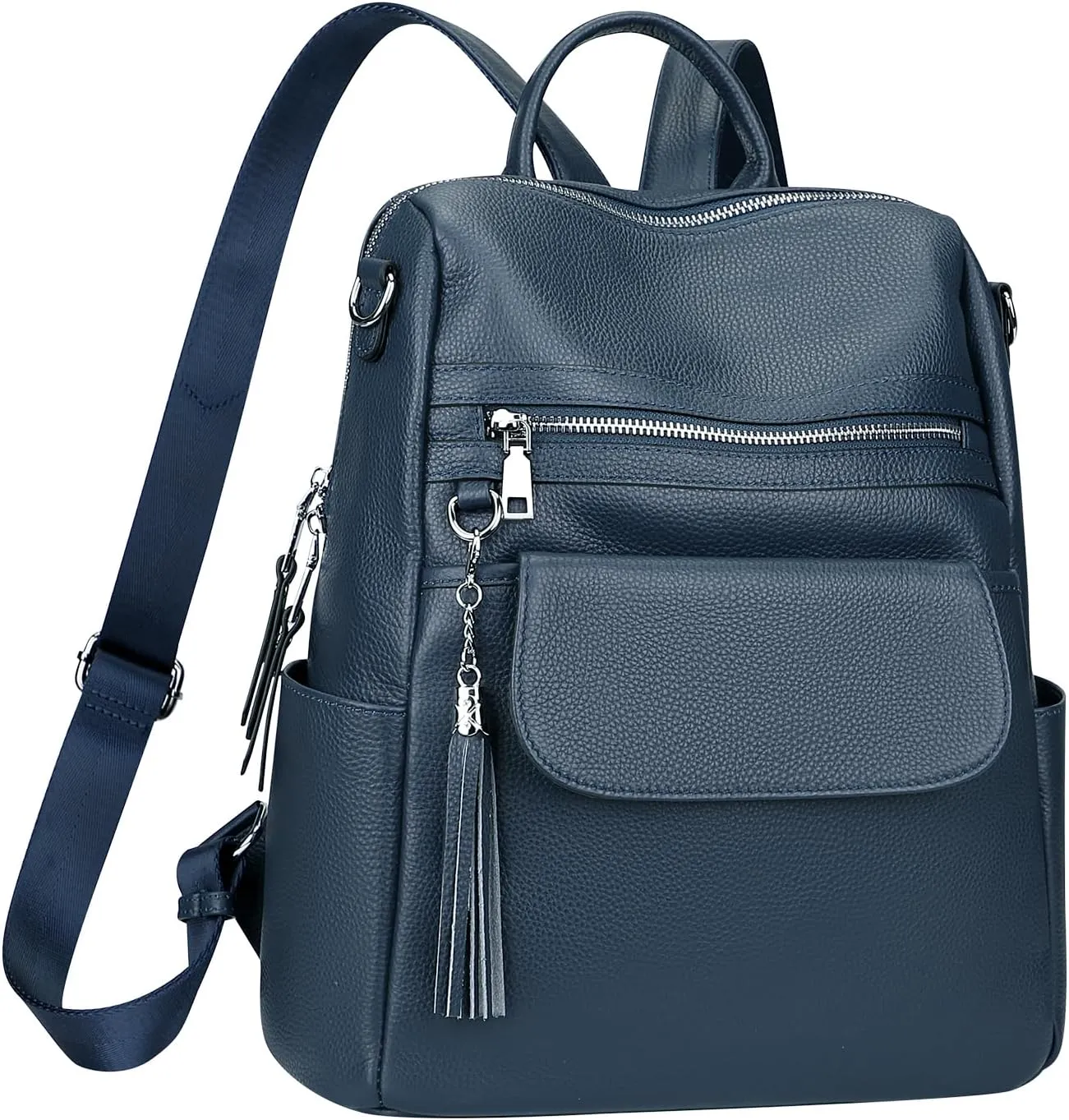 ALTOSY Genuine Leather Backpack Purse for Women Large Convertible Shoulder bag Ladies Crossdody Bag with Tassel(S115 Indigo Blue)