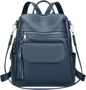 ALTOSY Genuine Leather Backpack Purse for Women Large Convertible Shoulder bag Ladies Crossdody Bag with Tassel(S115 Indigo Blue)