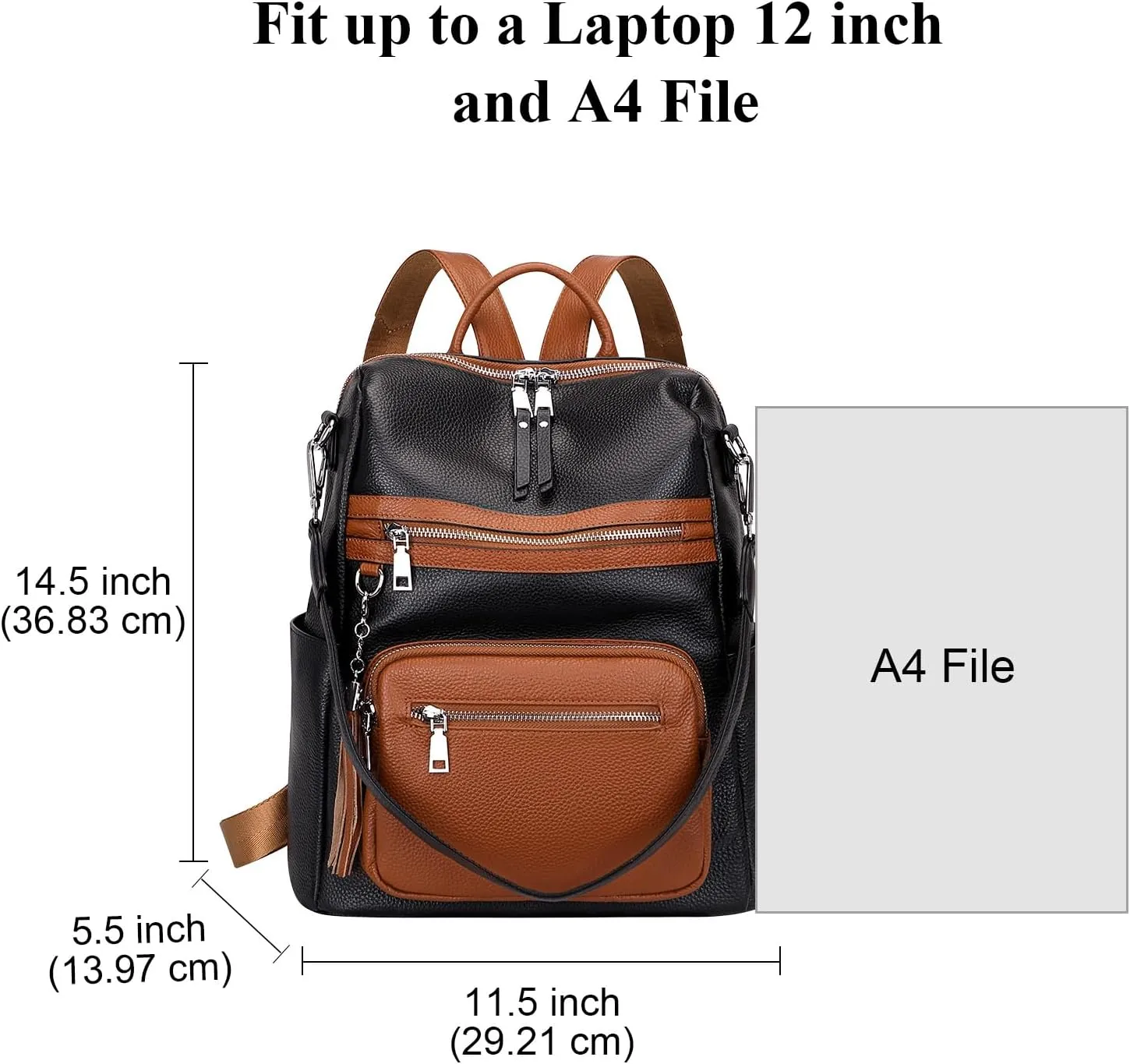 ALTOSY Genuine Leather Backpack Purse for Women Large Shoulder Bag With Laptop Compartment Multiple Pockets (S106 Black/Brown)