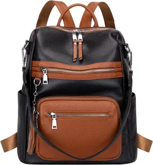 ALTOSY Genuine Leather Backpack Purse for Women Large Shoulder Bag With Laptop Compartment Multiple Pockets (S106 Black/Brown)