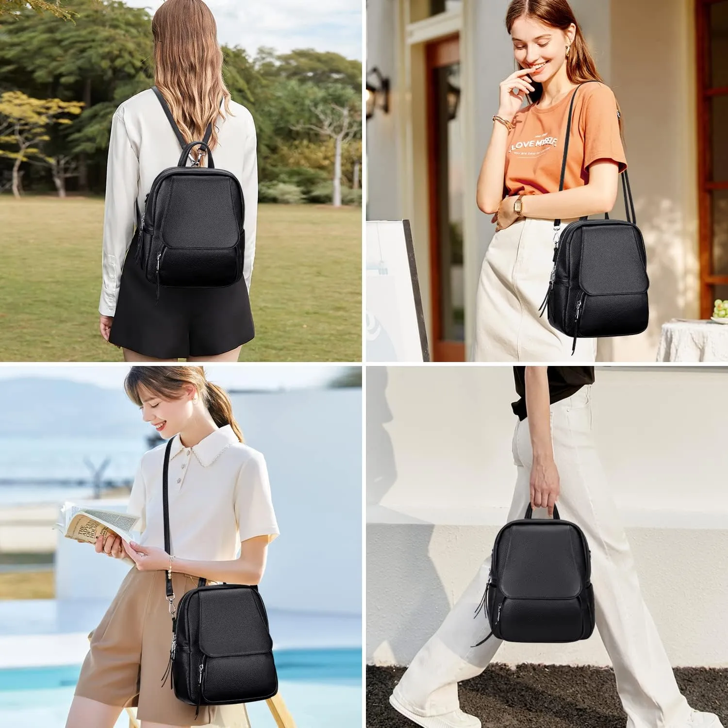 ALTOSY Mini Genuine Leather Backpack for Women Convertible Backpack Purse Shoulder Handbag Crossbody Bag 4 in 1 to Carry