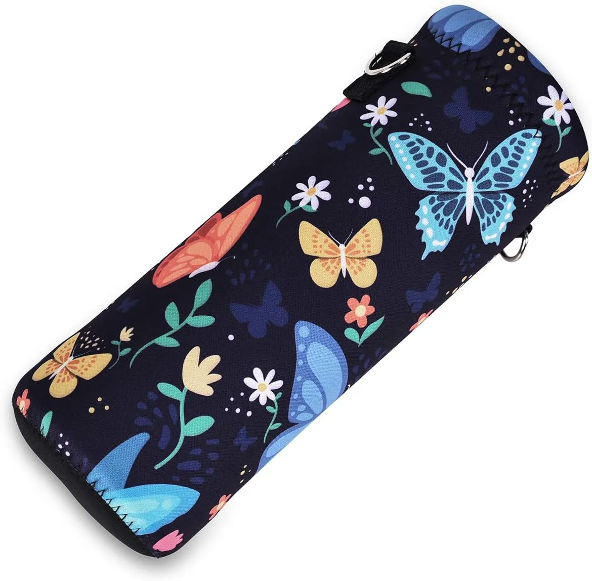 AMARY 500ML Neoprene Water Bottle Carrier Bag with Adjustable Shoulder Strap,Insulated Water Bottle Cover for Stainless Steel/Glass/Plastic Bottles 16.9OZ (Butterfly-2)