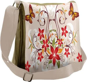 Ambesonne Floral Messenger Bag, Blossoms Bouquet Botany, Unisex Cross-body