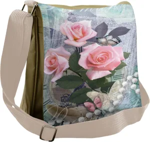 Ambesonne Floral Messenger Bag, Vintage Rose Romance, Unisex Cross-body