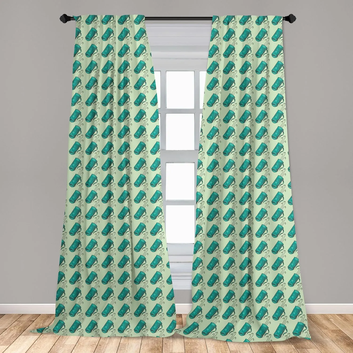Ambesonne Golf Curtains, Clubs in a Bag with Shoulder Straps Modern Sports Hobby Illustration, Window Treatments 2 Panel Set for Living Room Bedroom, Pair of - 28" x 95", Turquoise and Pale Green