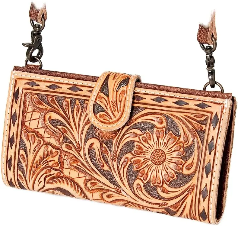 American Darling Floral Tooled Crossbody Clutch Tan