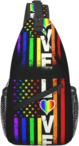 American Flag Lgbt Pride Rainbow Gay Love Chest Sling Bag Crossbody Shoulder Backpack Bag Gym Cycling Daypack Travel Hiking Cross Bag