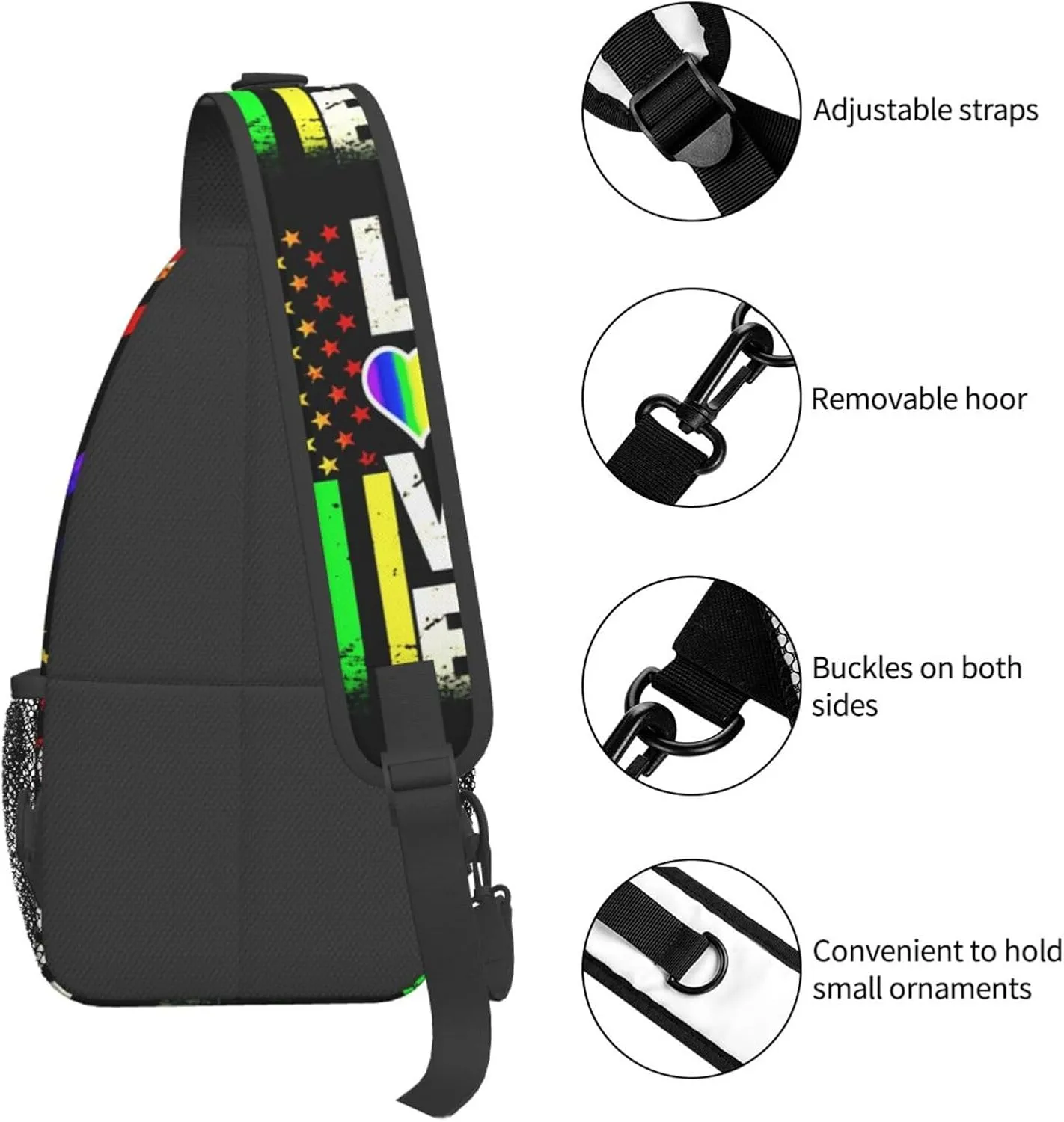 American Flag Lgbt Pride Rainbow Gay Love Chest Sling Bag Crossbody Shoulder Backpack Bag Gym Cycling Daypack Travel Hiking Cross Bag