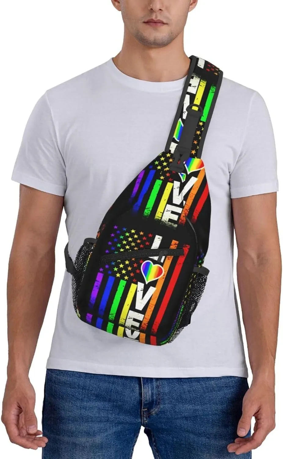 American Flag Lgbt Pride Rainbow Gay Love Chest Sling Bag Crossbody Shoulder Backpack Bag Gym Cycling Daypack Travel Hiking Cross Bag
