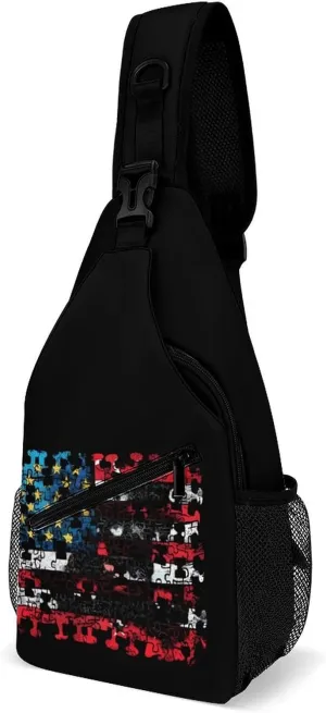 American Flag Puzzle Printed Crossbody Bags Casual Sling Backpack with Adjustable Strap for Women Men