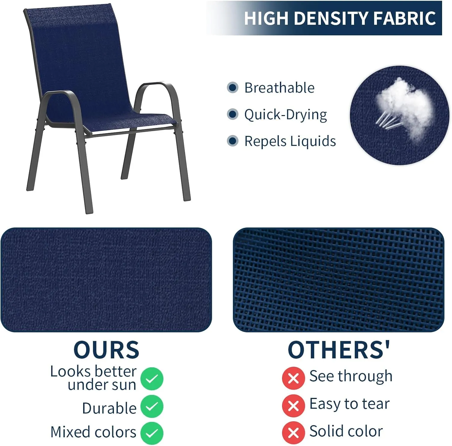 Amopatio Patio Chairs Set of 4, Outdoor Stackable Dining Chairs for All Weather, Comfortable Breathable Garden Outdoor Furniture for Backyard Deck, Blue