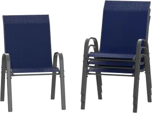 Amopatio Patio Chairs Set of 4, Outdoor Stackable Dining Chairs for All Weather, Comfortable Breathable Garden Outdoor Furniture for Backyard Deck, Blue