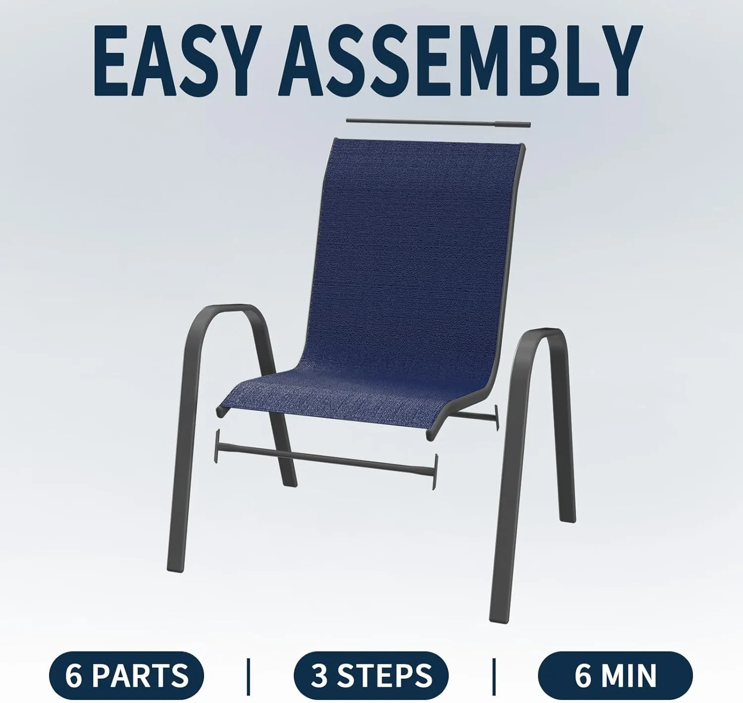 Amopatio Patio Chairs Set of 4, Outdoor Stackable Dining Chairs for All Weather, Comfortable Breathable Garden Outdoor Furniture for Backyard Deck, Blue