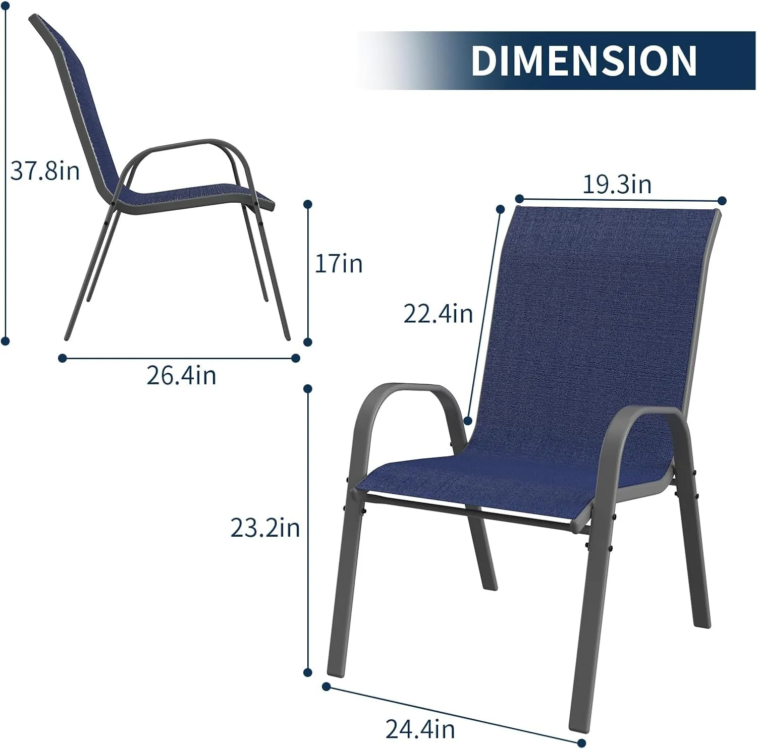 Amopatio Patio Chairs Set of 4, Outdoor Stackable Dining Chairs for All Weather, Comfortable Breathable Garden Outdoor Furniture for Backyard Deck, Blue