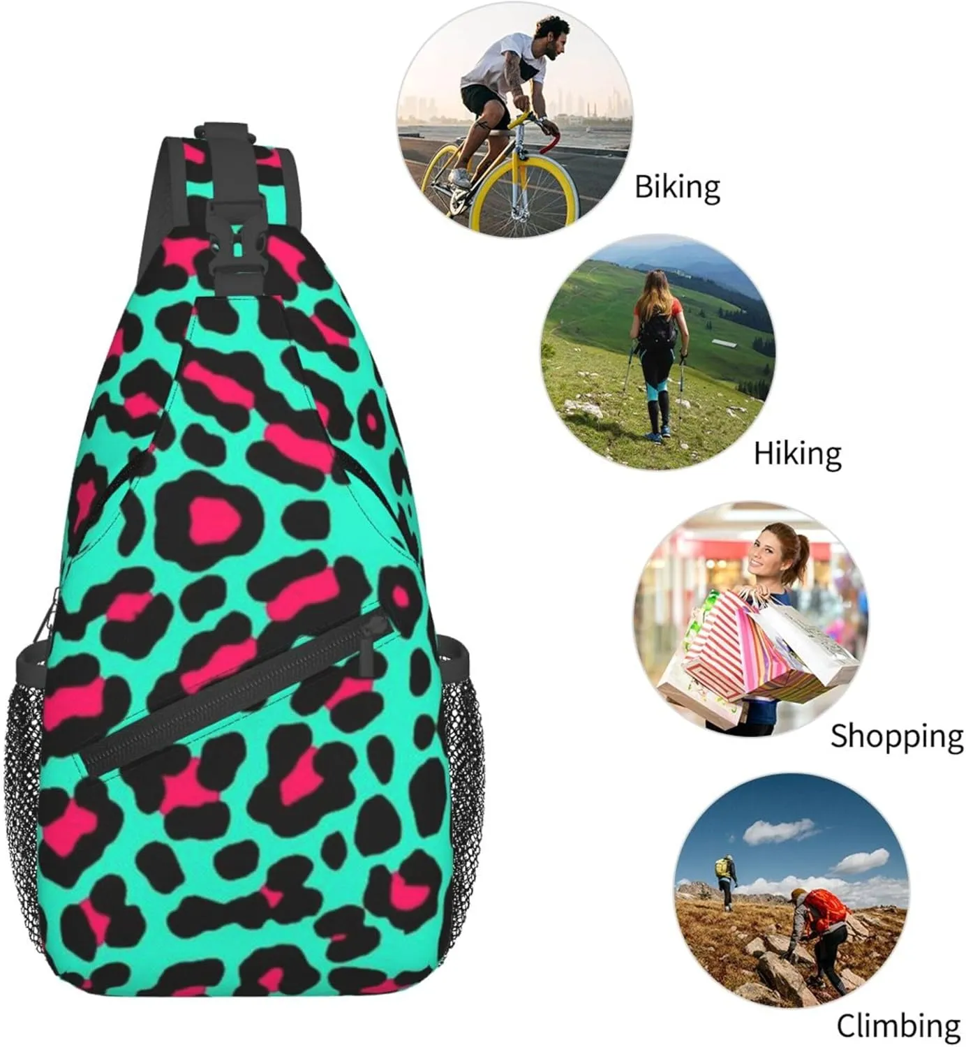 AMRANDOM Cheetah mint green Leopard Sling Bag for Men Women Small Crossbody Shoulder Chest Bag for Travel Work Sport