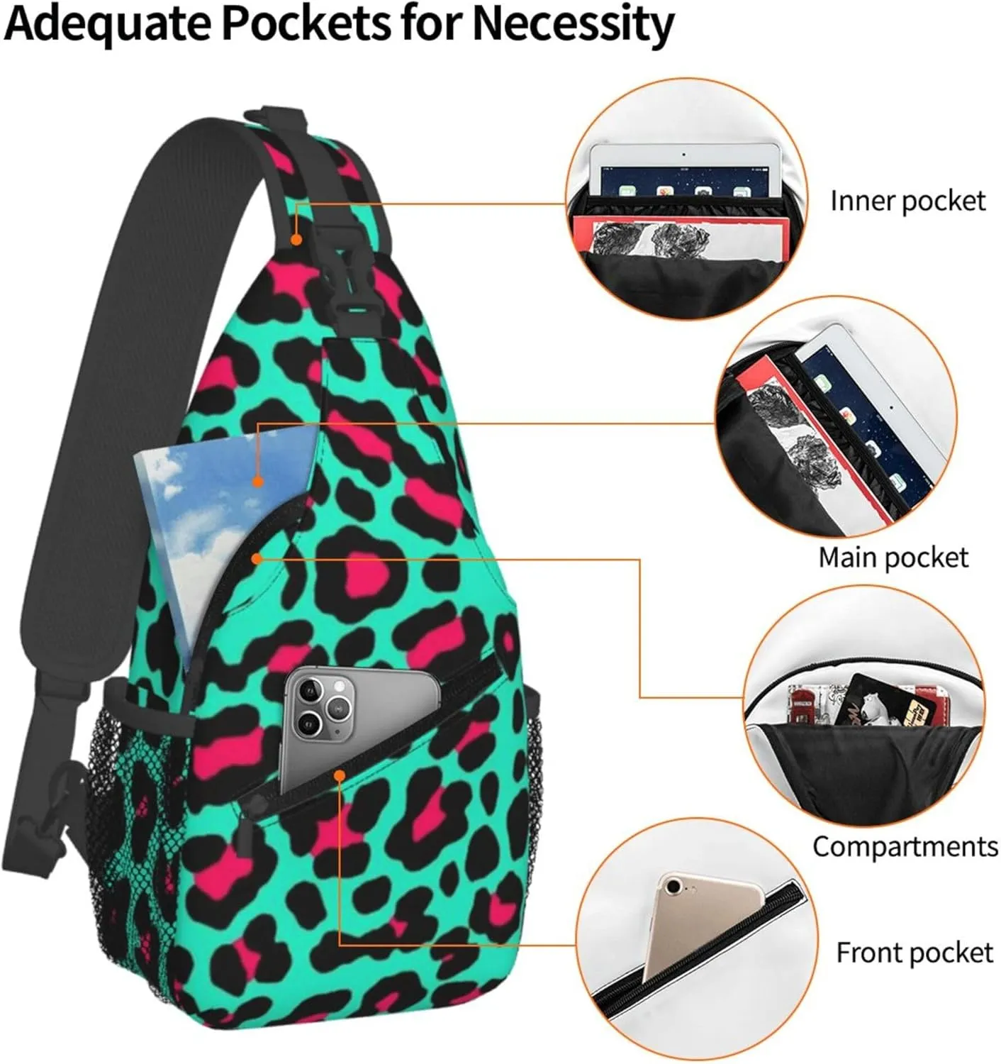 AMRANDOM Cheetah mint green Leopard Sling Bag for Men Women Small Crossbody Shoulder Chest Bag for Travel Work Sport
