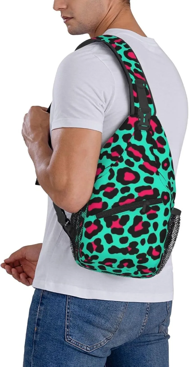 AMRANDOM Cheetah mint green Leopard Sling Bag for Men Women Small Crossbody Shoulder Chest Bag for Travel Work Sport