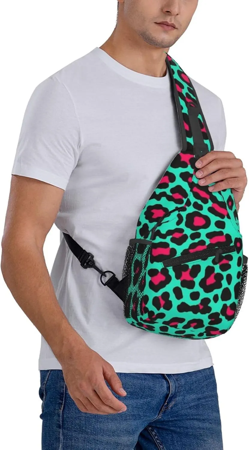 AMRANDOM Cheetah mint green Leopard Sling Bag for Men Women Small Crossbody Shoulder Chest Bag for Travel Work Sport