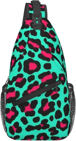 AMRANDOM Cheetah mint green Leopard Sling Bag for Men Women Small Crossbody Shoulder Chest Bag for Travel Work Sport