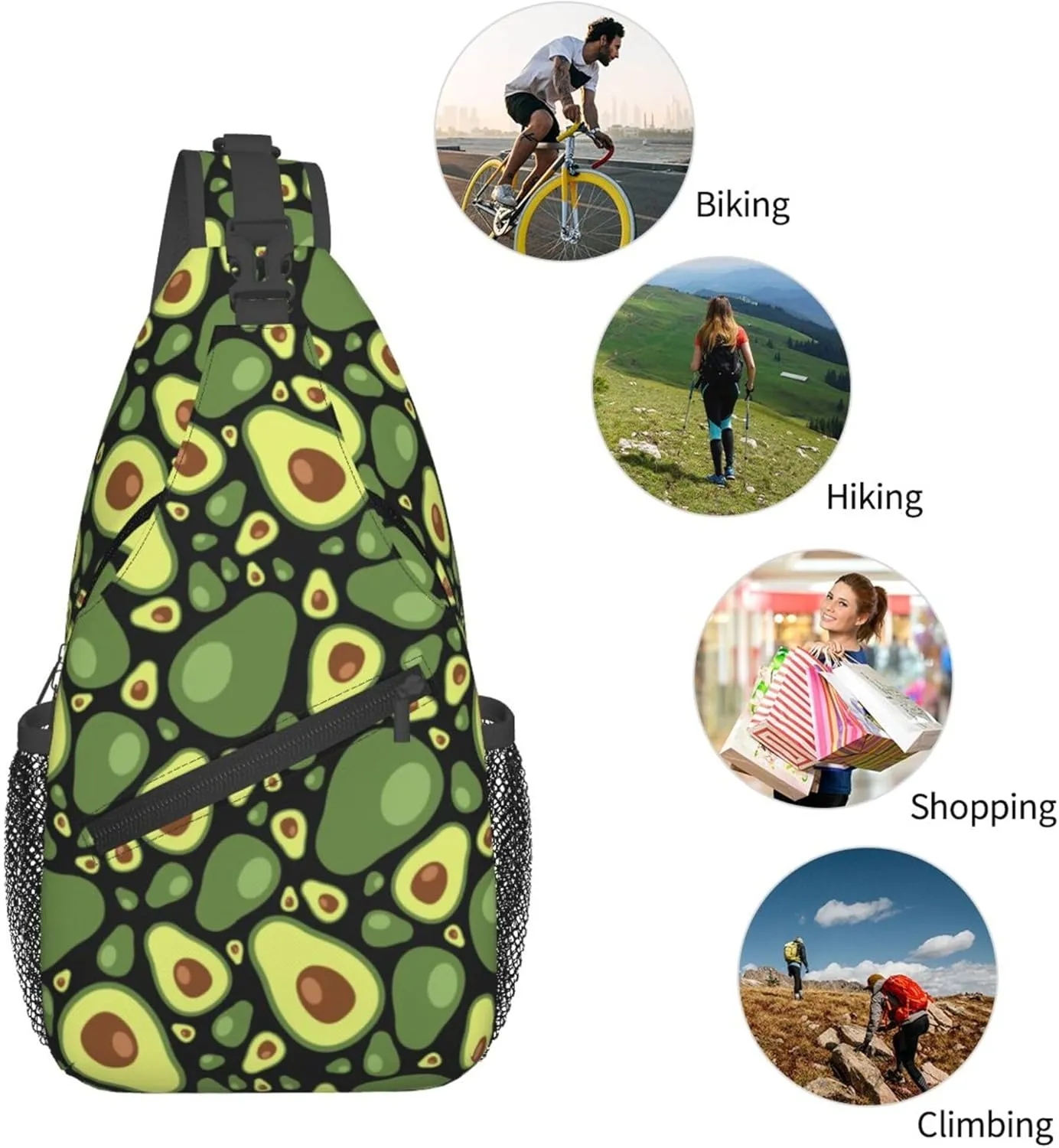 AMRANDOM Chest Daypack Crossbody Sling Bag Men Women Avocado Pattern Casual Shoulder Backpack
