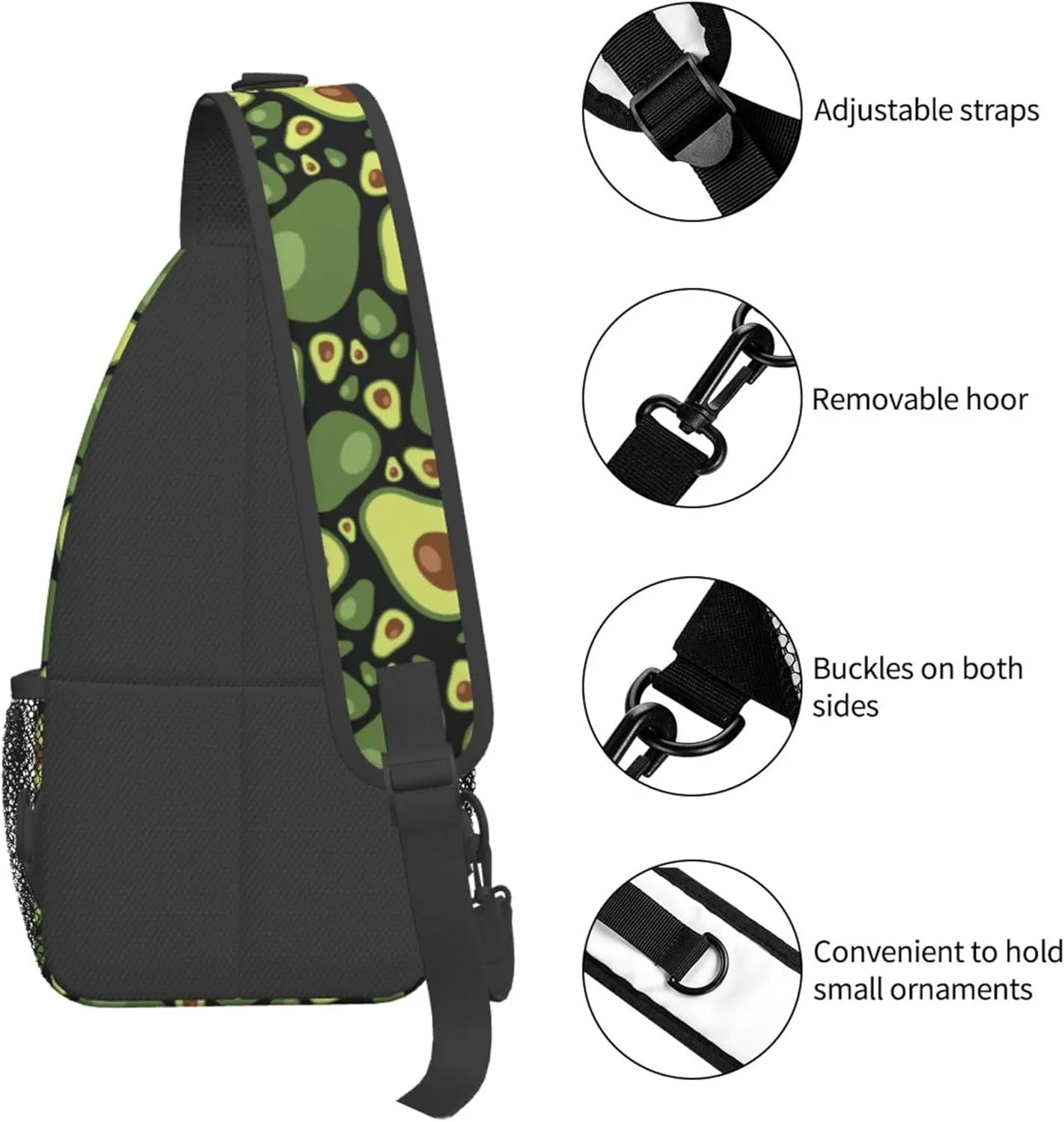 AMRANDOM Chest Daypack Crossbody Sling Bag Men Women Avocado Pattern Casual Shoulder Backpack