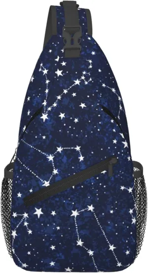 AMRANDOM constellation galaxy starry night stars Glow In The Dark Midnight Sling Bag Crossbody Backpack Shoulder Daypack Casual Cross Chest Bag