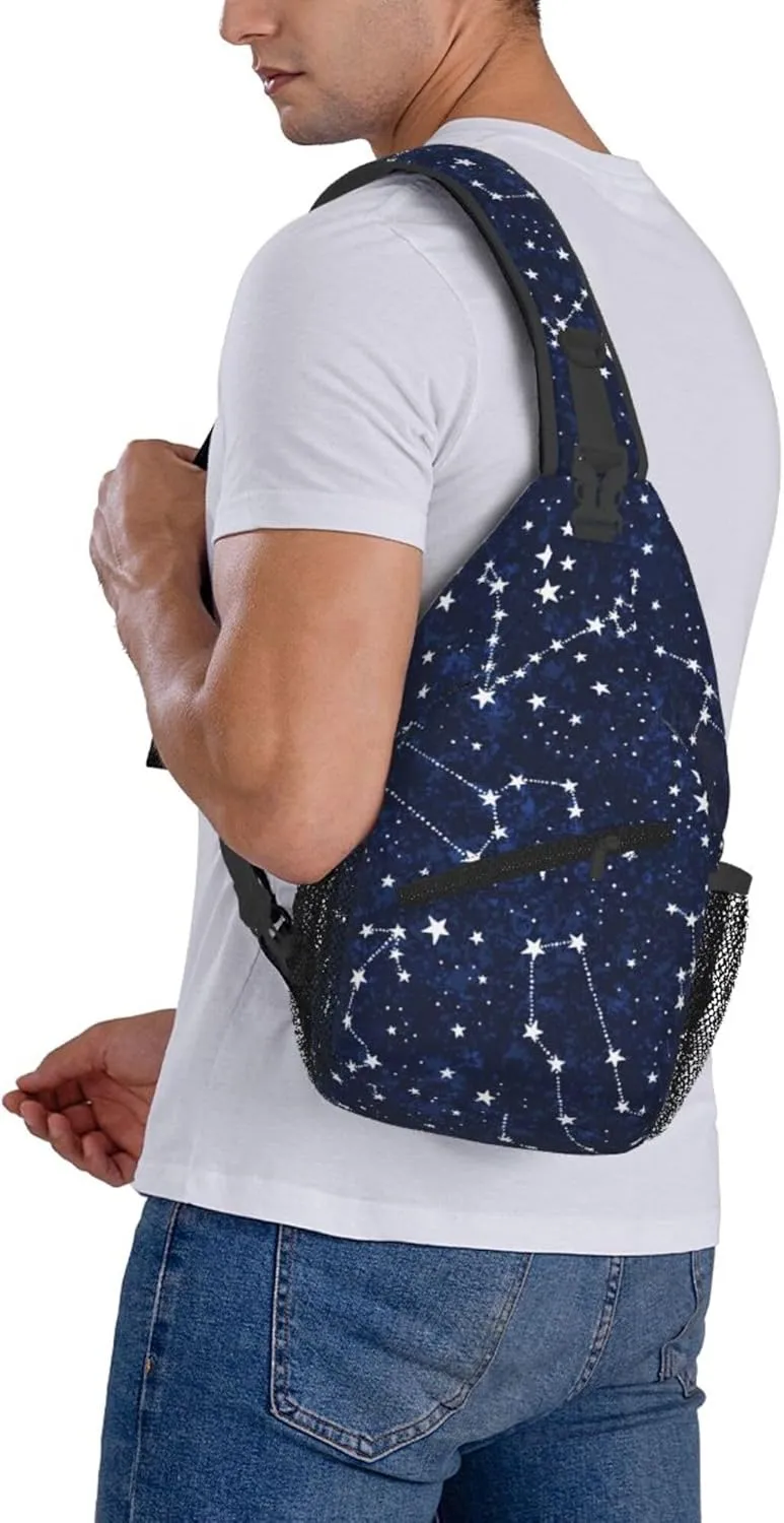 AMRANDOM constellation galaxy starry night stars Glow In The Dark Midnight Sling Bag Crossbody Backpack Shoulder Daypack Casual Cross Chest Bag