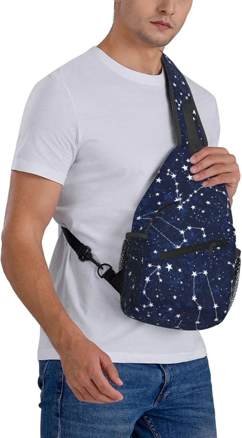 AMRANDOM constellation galaxy starry night stars Glow In The Dark Midnight Sling Bag Crossbody Backpack Shoulder Daypack Casual Cross Chest Bag