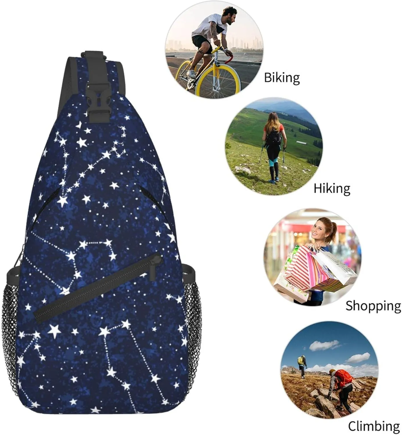 AMRANDOM constellation galaxy starry night stars Glow In The Dark Midnight Sling Bag Crossbody Backpack Shoulder Daypack Casual Cross Chest Bag