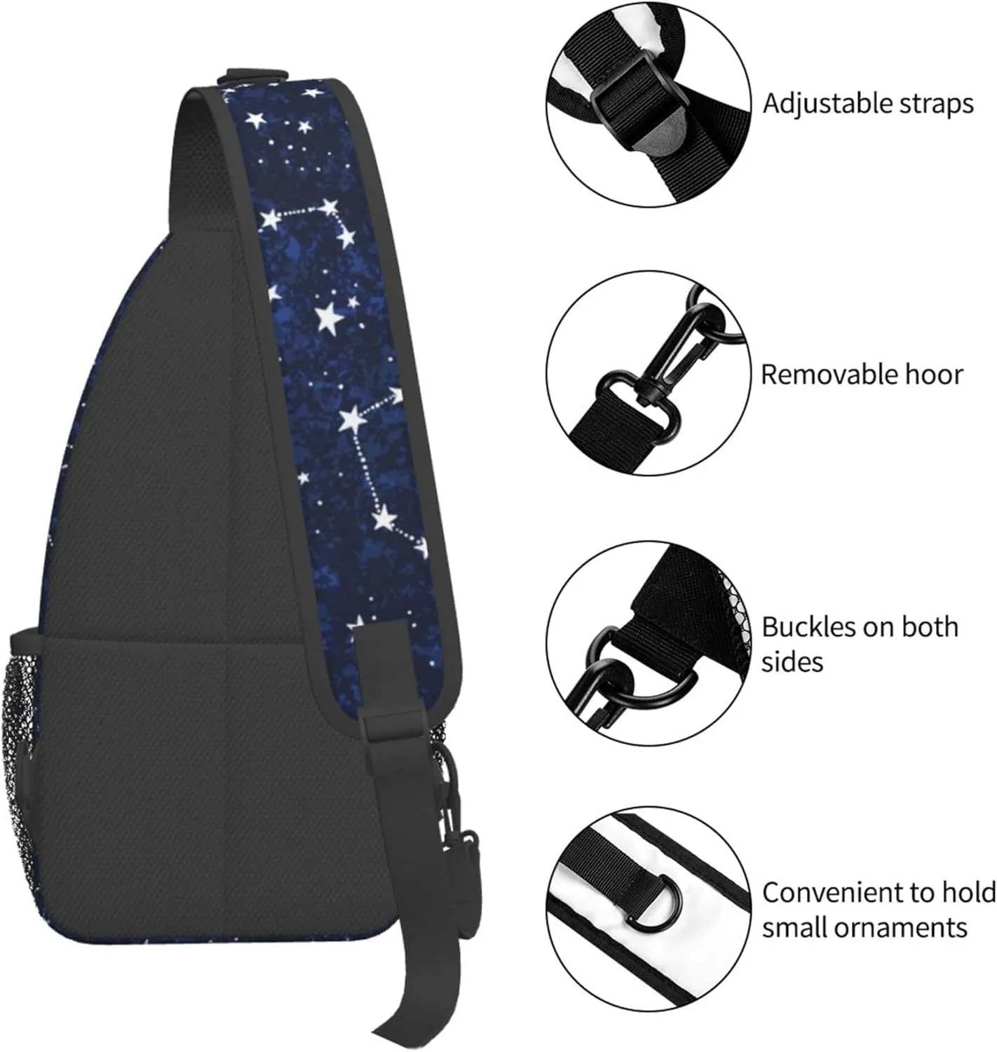 AMRANDOM constellation galaxy starry night stars Glow In The Dark Midnight Sling Bag Crossbody Backpack Shoulder Daypack Casual Cross Chest Bag