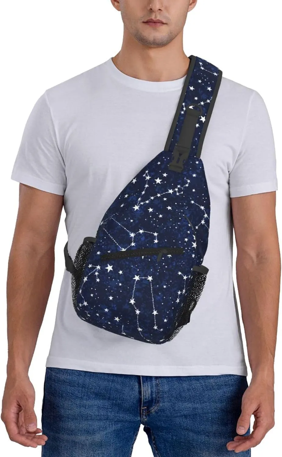 AMRANDOM constellation galaxy starry night stars Glow In The Dark Midnight Sling Bag Crossbody Backpack Shoulder Daypack Casual Cross Chest Bag