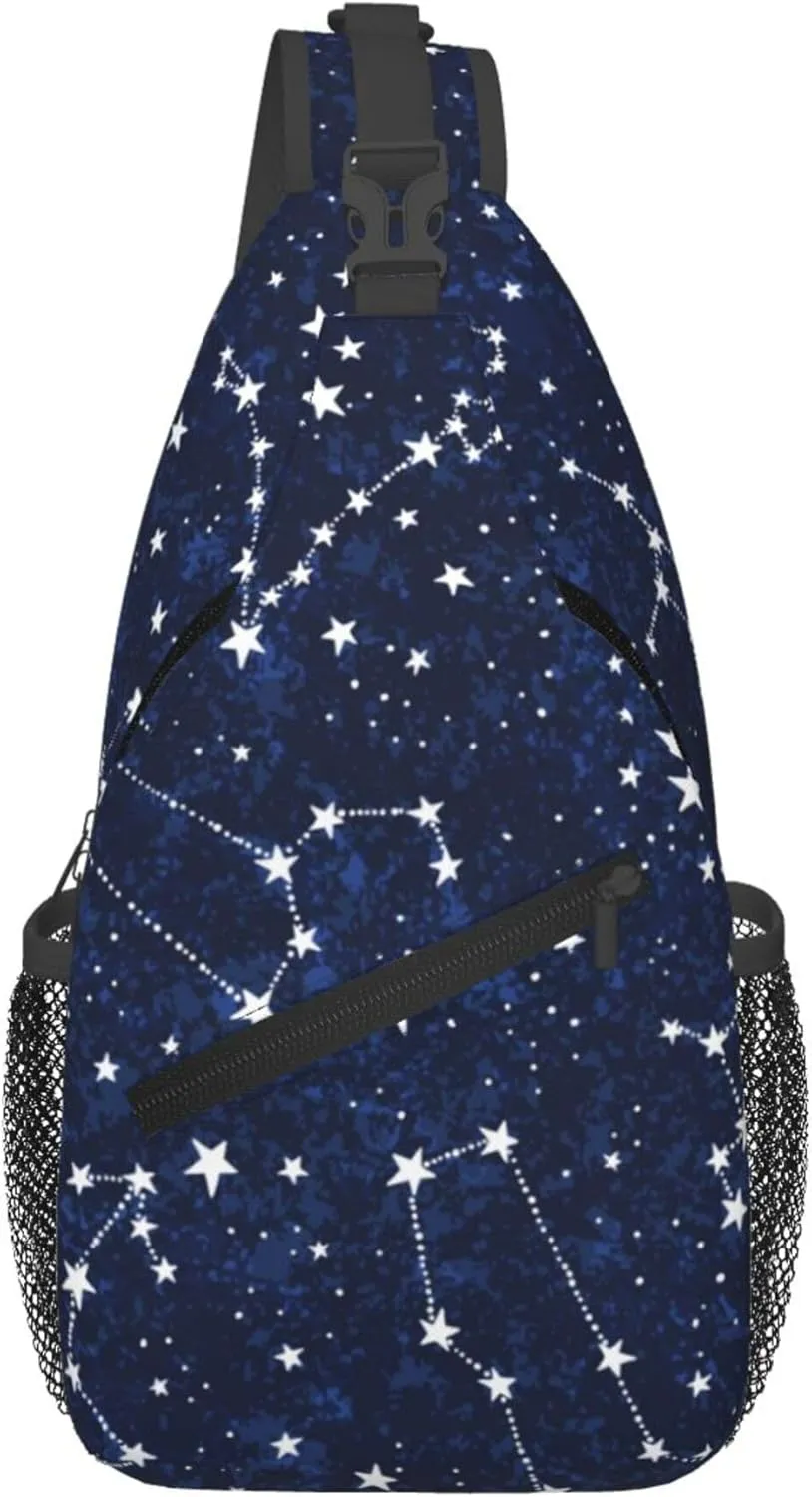 AMRANDOM constellation galaxy starry night stars Glow In The Dark Midnight Sling Bag Crossbody Backpack Shoulder Daypack Casual Cross Chest Bag