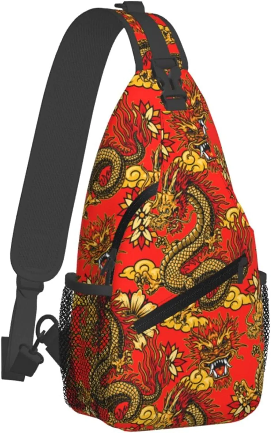 AMRANDOM red Chinese Dragons floral Sling Bag Crossbody Backpack for Men Women Sling Backpack Hiking Daypack Multipurpose Cross Body Chest Bag