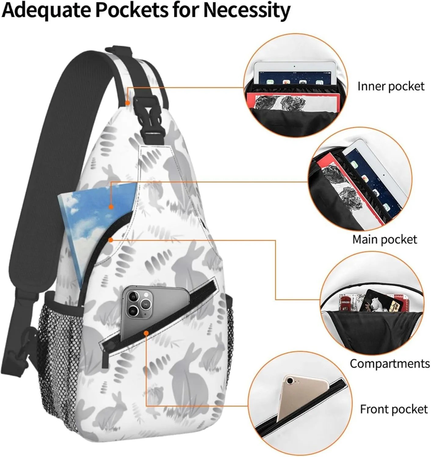 AMRANDOM Sling Backpack Multipurpose Easter Bunny Rabbit Animal Crossbody Shoulder Bag Travel Hiking Daypack