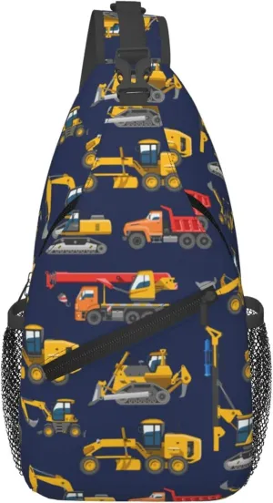 AMRANDOM Small Sling Bag Lightweight Crossbody Backpack for Men Women construction bulldozer Excavator navy blue Shoulder Bag