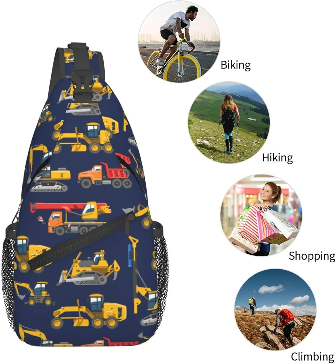 AMRANDOM Small Sling Bag Lightweight Crossbody Backpack for Men Women construction bulldozer Excavator navy blue Shoulder Bag