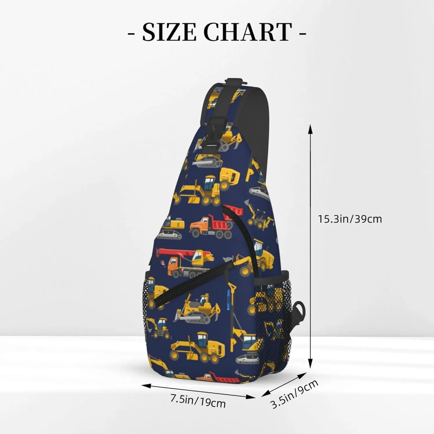 AMRANDOM Small Sling Bag Lightweight Crossbody Backpack for Men Women construction bulldozer Excavator navy blue Shoulder Bag