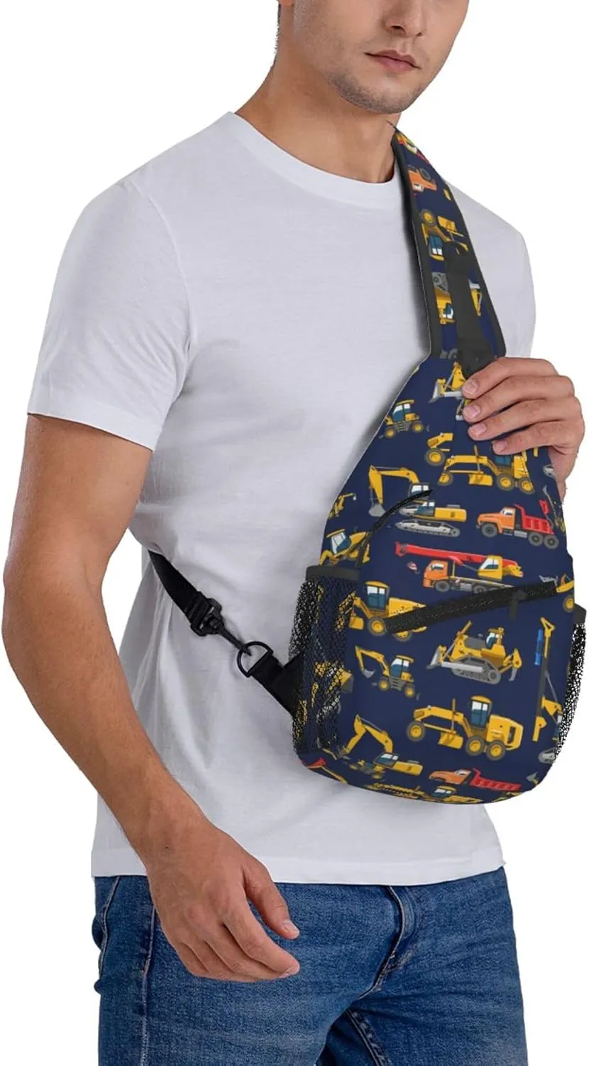 AMRANDOM Small Sling Bag Lightweight Crossbody Backpack for Men Women construction bulldozer Excavator navy blue Shoulder Bag