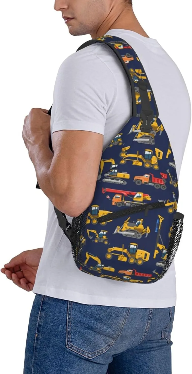 AMRANDOM Small Sling Bag Lightweight Crossbody Backpack for Men Women construction bulldozer Excavator navy blue Shoulder Bag