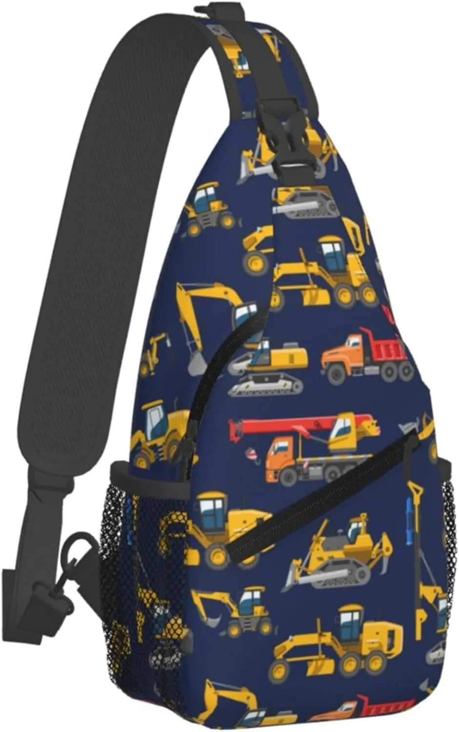 AMRANDOM Small Sling Bag Lightweight Crossbody Backpack for Men Women construction bulldozer Excavator navy blue Shoulder Bag