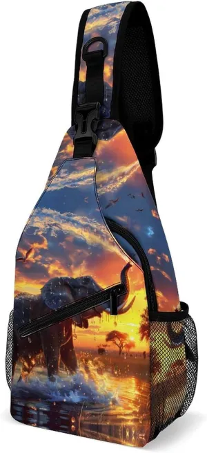 An Elephant Spraying Water Funny Crossbody Sling Bag Novelty Chest Bags Shoulder Backpack For Travel Hiking 15×8×4 Inches