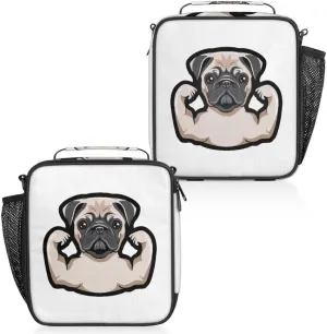 Animal Pug,cartoon Animal Dog Insulated Lunch Box, Reusable Cooler Tote Lunch Bags for Men Women, Portable Leakproof Square Meal Bag for Work Travel Picnic Hiking Daytrip