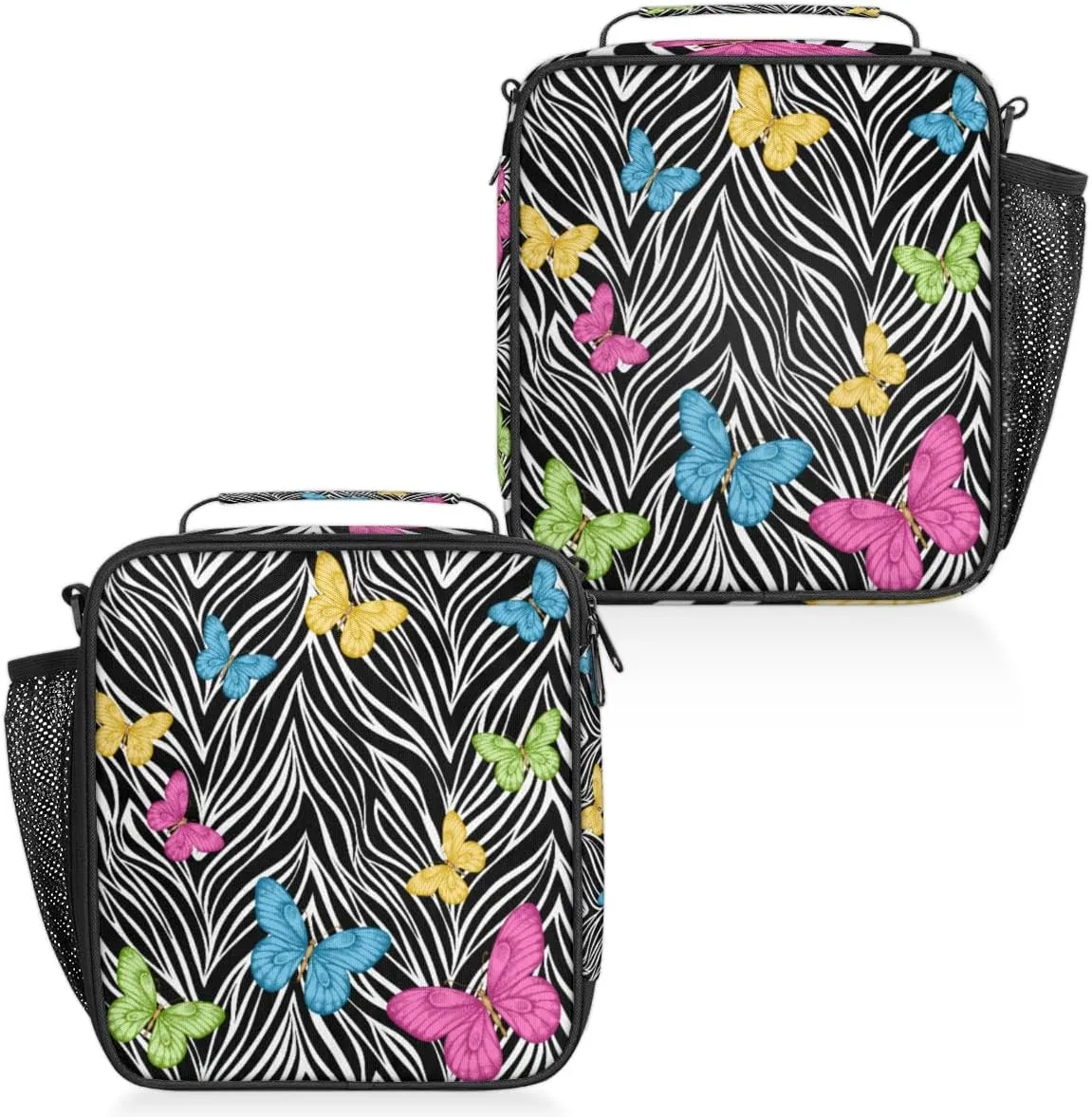 Animal Zebra Print Butterfly Insulated Lunch Box, Reusable Cooler Tote Lunch Bags for Men Women, Portable Leakproof Square Meal Bag for Work Travel Picnic Hiking Daytrip