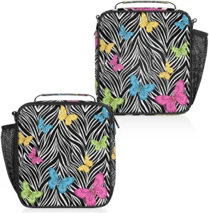 Animal Zebra Print Butterfly Insulated Lunch Box, Reusable Cooler Tote Lunch Bags for Men Women, Portable Leakproof Square Meal Bag for Work Travel Picnic Hiking Daytrip
