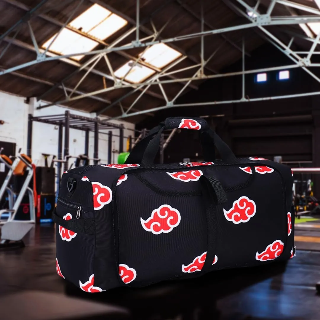 Anime Gym Bag for Women Men - Foldable Large Workout Travel Soccer Basketball Sports Tactical Camping Weekender Overnight Expandable Foldie Carry On Duffle Bag with Shoe Compartment, 55L (Akat)