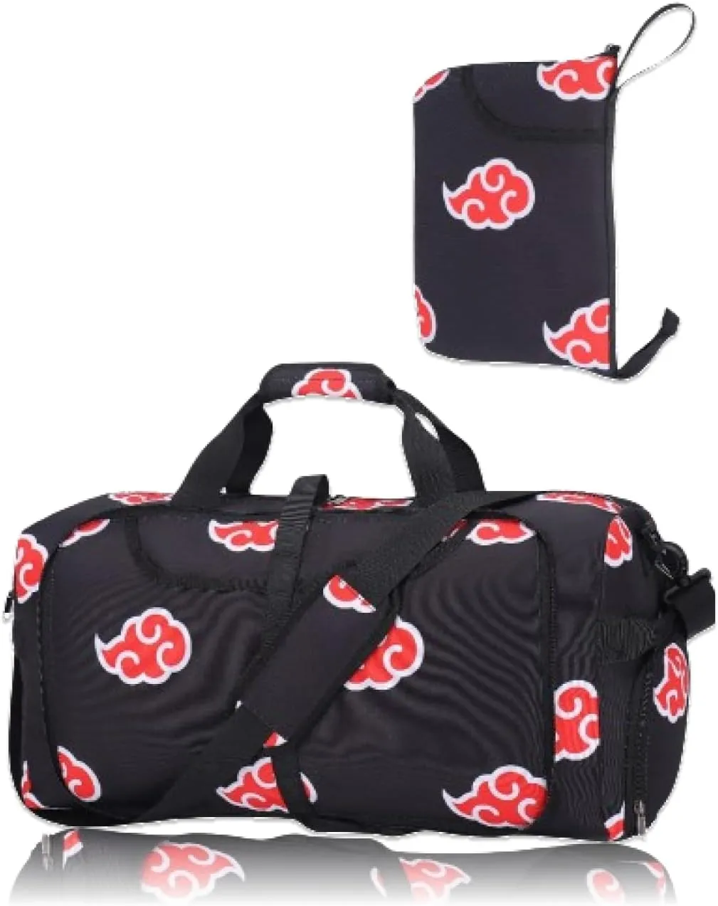 Anime Gym Bag for Women Men - Foldable Large Workout Travel Soccer Basketball Sports Tactical Camping Weekender Overnight Expandable Foldie Carry On Duffle Bag with Shoe Compartment, 55L (Akat)
