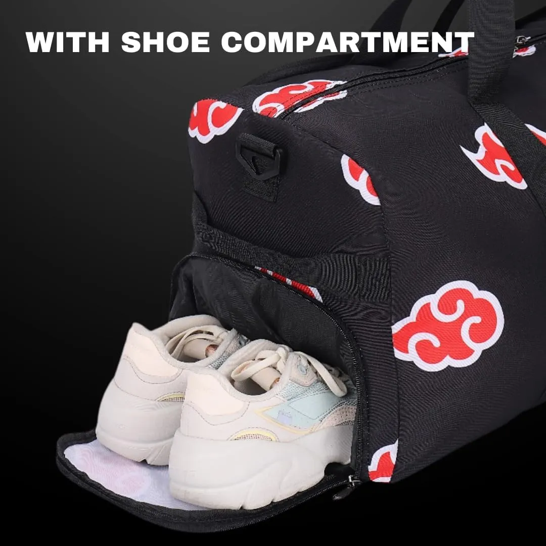 Anime Gym Bag for Women Men - Foldable Large Workout Travel Soccer Basketball Sports Tactical Camping Weekender Overnight Expandable Foldie Carry On Duffle Bag with Shoe Compartment, 55L (Akat)