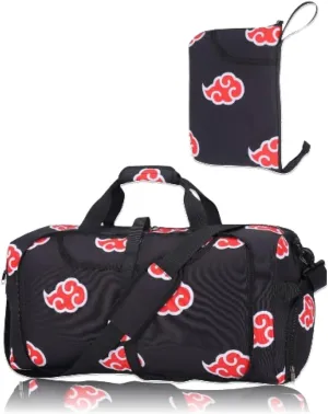 Anime Gym Bag for Women Men - Foldable Large Workout Travel Soccer Basketball Sports Tactical Camping Weekender Overnight Expandable Foldie Carry On Duffle Bag with Shoe Compartment, 55L (Akat)