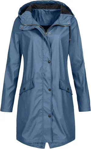 Aniywn Long Rain Jacket Women Lightweight Rain Coat Hooded Active Outdoor Jackets Zipper Waterproof Windbreaker Coat Women