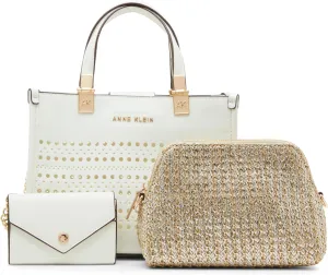 Anne Klein Perforated Mini Satchel with Convertible Straw Crossbody